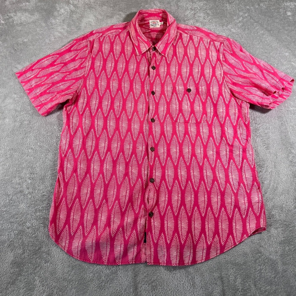 Faherty Brand Button Up Shirt Mens XL Pink Leaf Print Short Sleeve Casual Summer